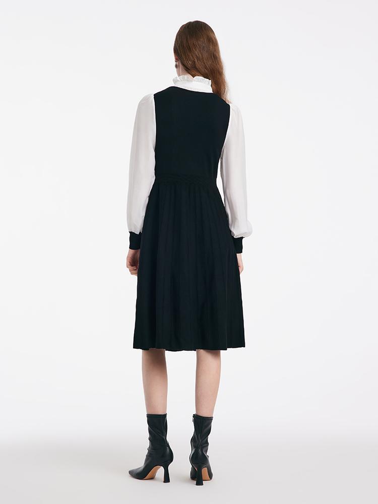 Tencel Blend Patchwork Asetat Midi Kadın Fırfırlı Elbise