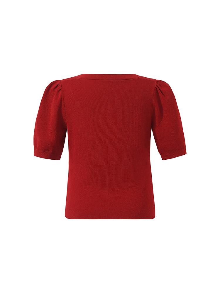 Tencel-İpek Karışımlı Dantelli Gül Düğmeli Kadın Triko Üst