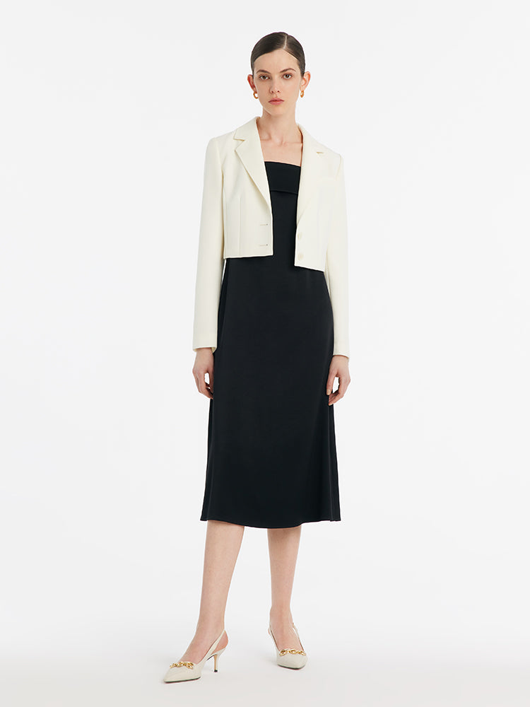 Kamgarn Yün Yaka Kadın Crop Blazer
