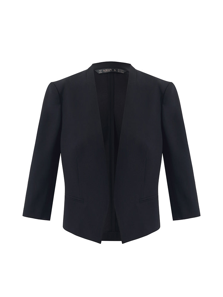 Triasetat 3/4 Kollu Kadın Crop Blazer