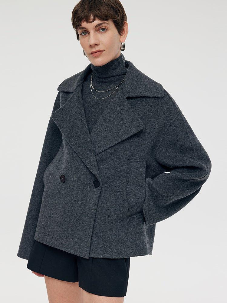%100 Yün Yaka Unisex Kısa Kaban