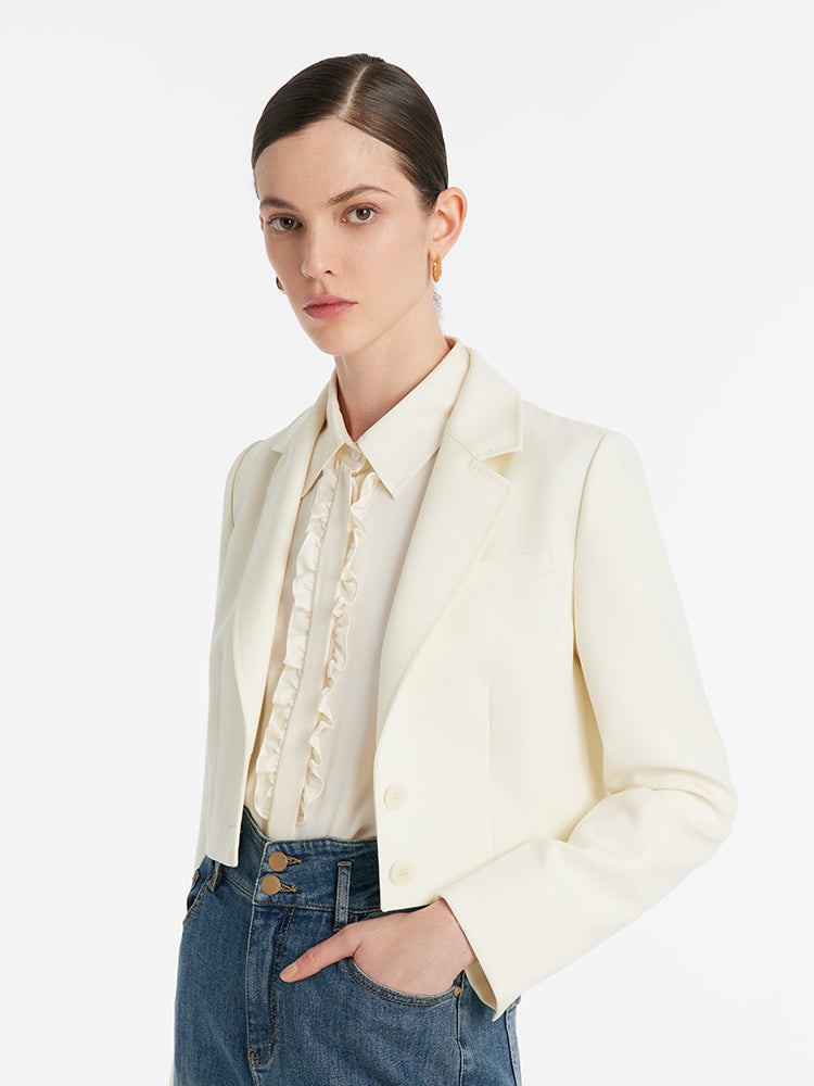 Kamgarn Yün Yaka Kadın Crop Blazer