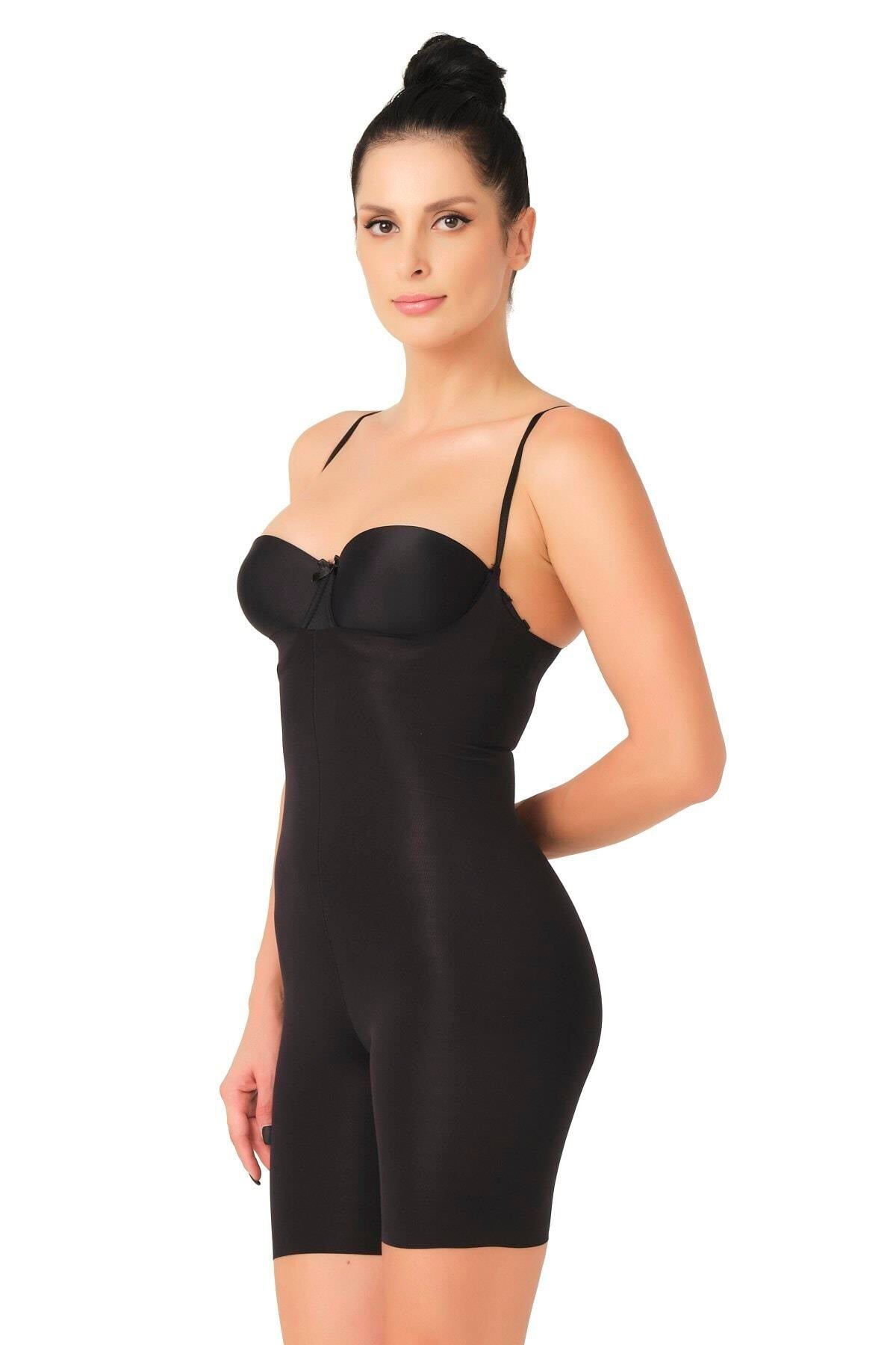 SİYAH DesBerries 2758 Lazer Kesim Göğsü Açık Boxer Korse