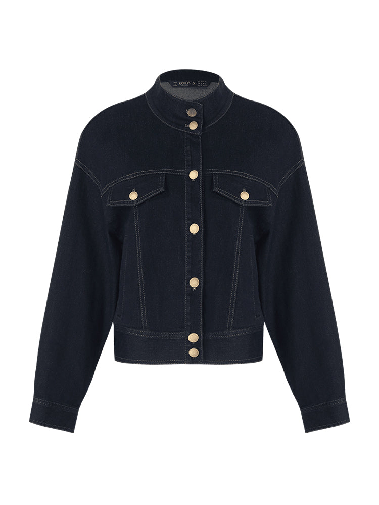 Dik Yaka Denim Kadın Crop Ceket