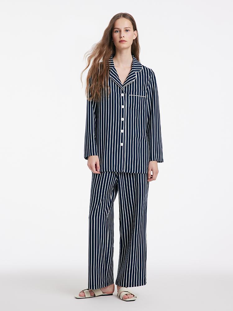 Uzun Kollu Ve Pantolonlu Çizgili Pijama İkili Takım