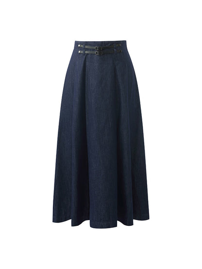 Denim Pileli Kadın Yarım Etek
