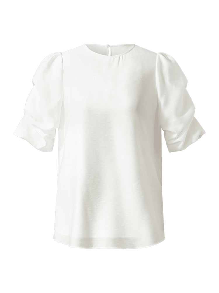Asetat Dantelli Puf Kollu Kadın T-Shirt