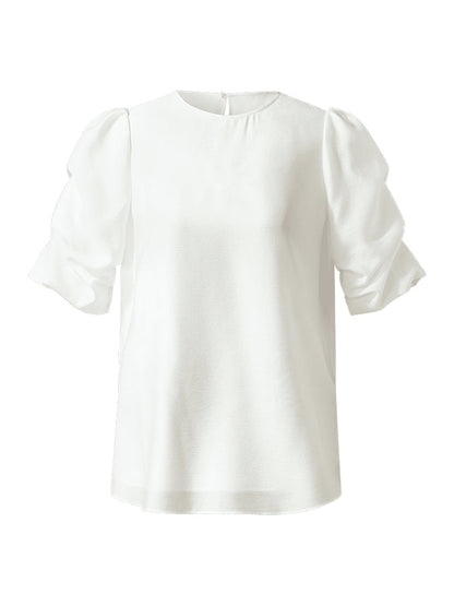 Asetat Dantelli Puf Kollu Kadın T-Shirt