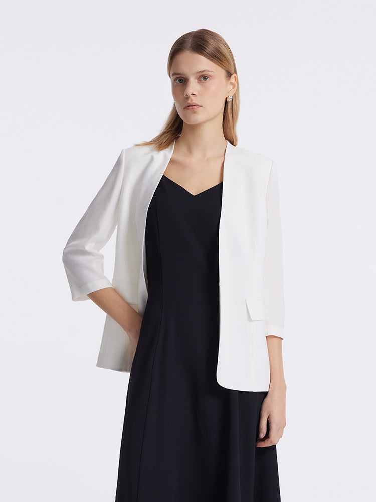 Asetat 3/4 Kollu Tek Düğme Kadın Blazer
