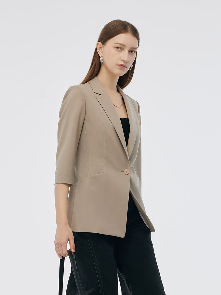 Makinede Yıkanabilir Yün Karışımlı Kadın Tek Düğme Blazer