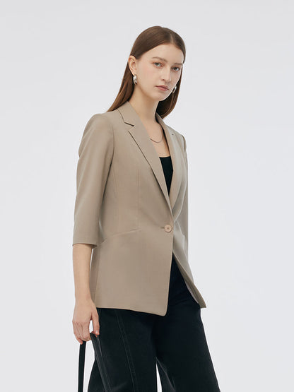 Makinede Yıkanabilir Yün Karışımlı Kadın Tek Düğme Blazer