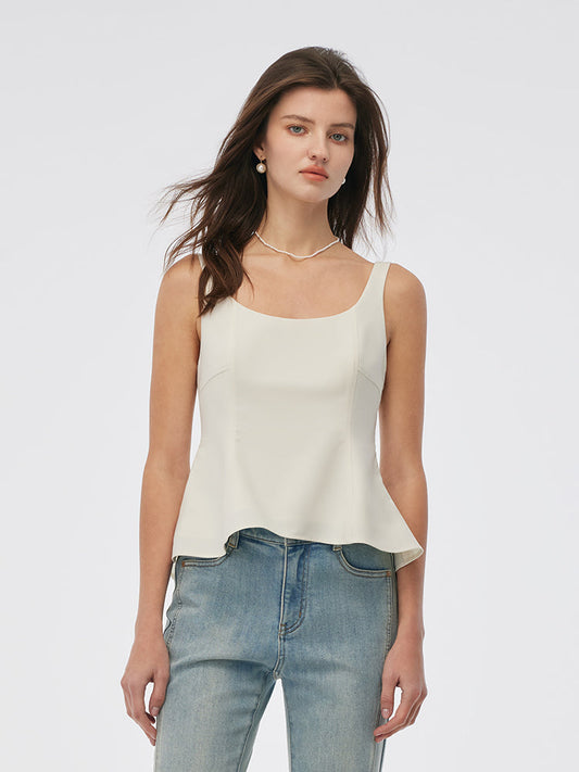 Streç Yuvarlak Yaka Kadın Peplum Tank Top