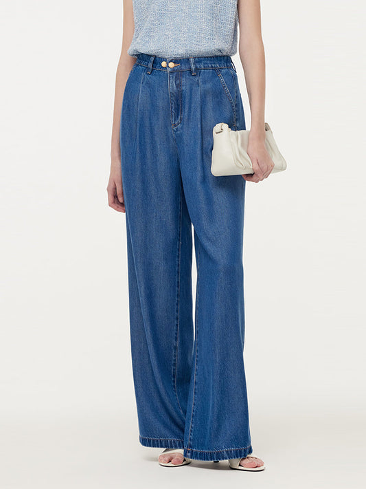 %100 Tencel Denim Beli Lastikli Kadın Kot