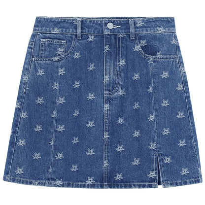 Jakarlı Denim Yarım Kadın Etek