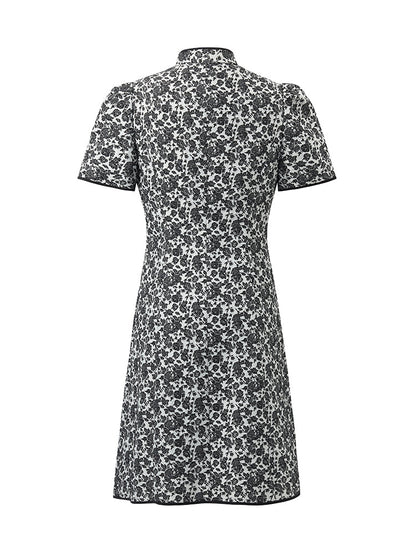Gül Jakarlı Cheongsam Kadın Qipao Mini Elbise