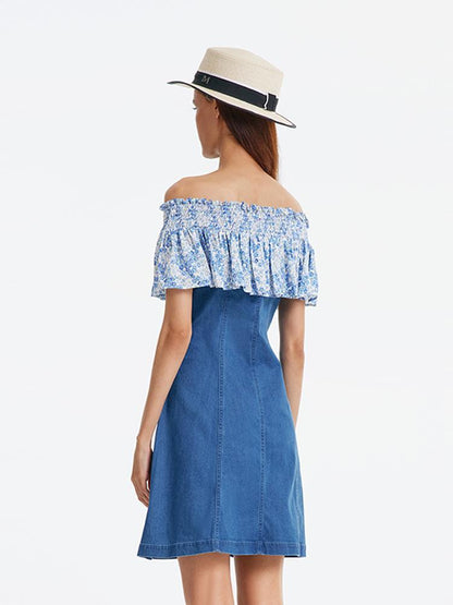 Patchwork Çiçekli Denim Elbise