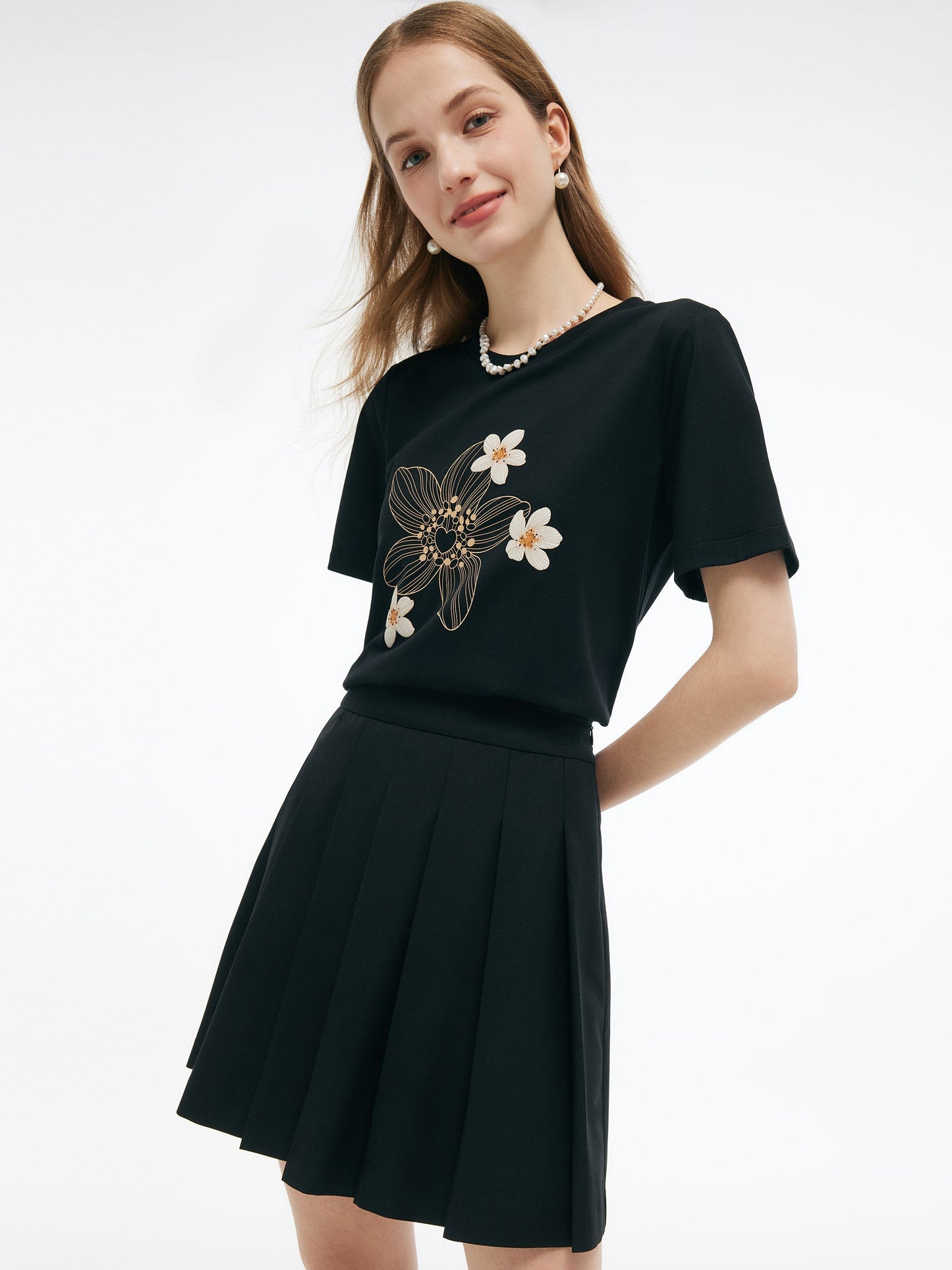 Çiçek Desenli Kadın Örgü T-Shirt