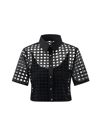 Dantelli Ajur Crop Ceket Ve Yarım Etek Ve Örme Kaşkorse Üçlü Takım