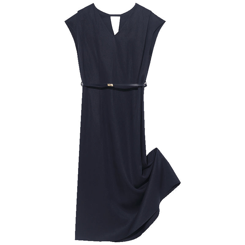 Lacivert V Yaka Tencel Midi Elbise