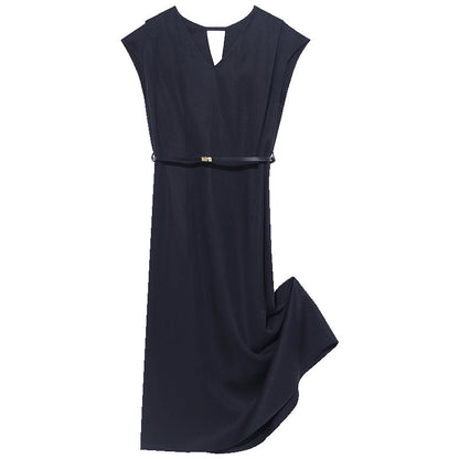 Lacivert V Yaka Tencel Midi Elbise