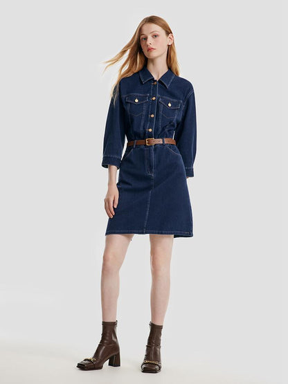 Kemerli Denim Mini Elbise