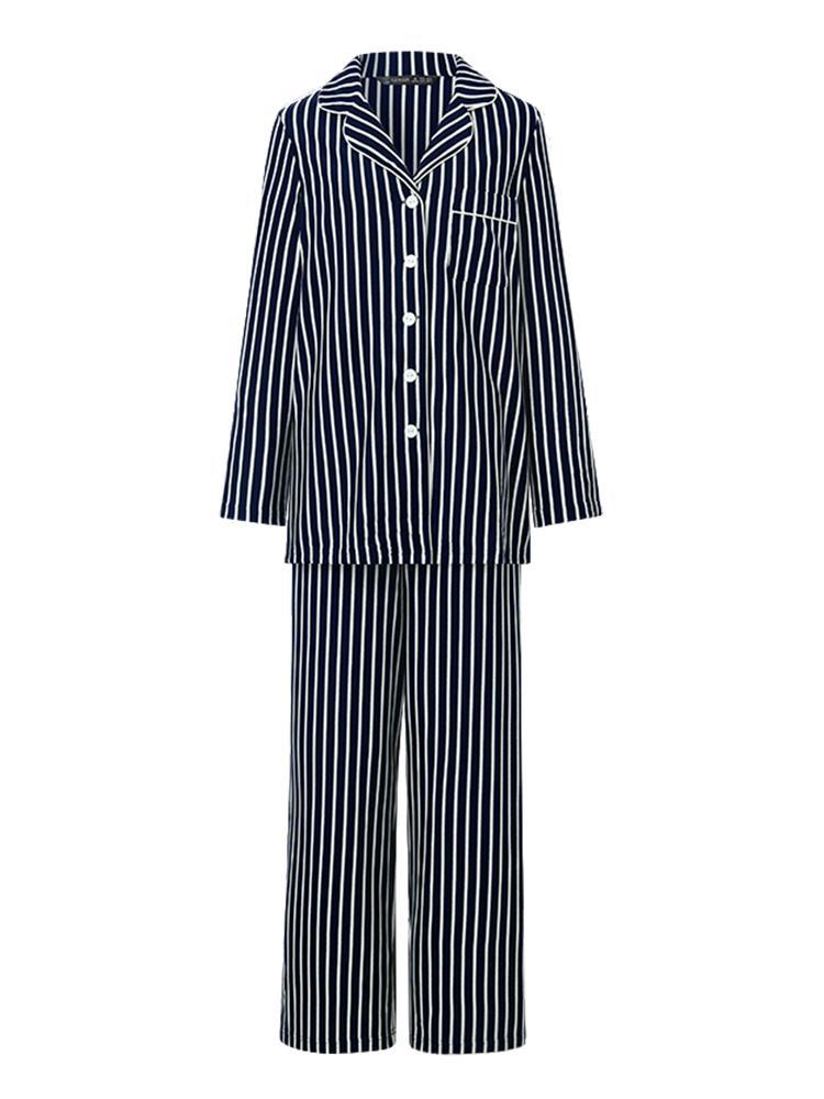 Uzun Kollu Ve Pantolonlu Çizgili Pijama İkili Takım