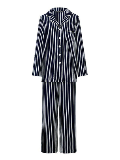 Uzun Kollu Ve Pantolonlu Çizgili Pijama İkili Takım