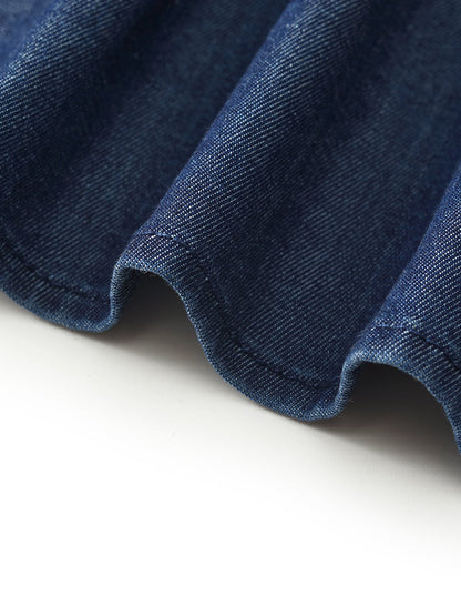 Denim Petal Kollu Kadın Qipao Mini Elbise