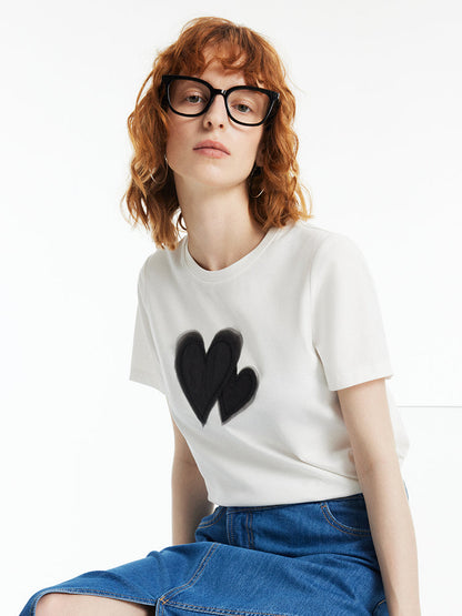 Kalp Baskılı Kadın T-Shirt