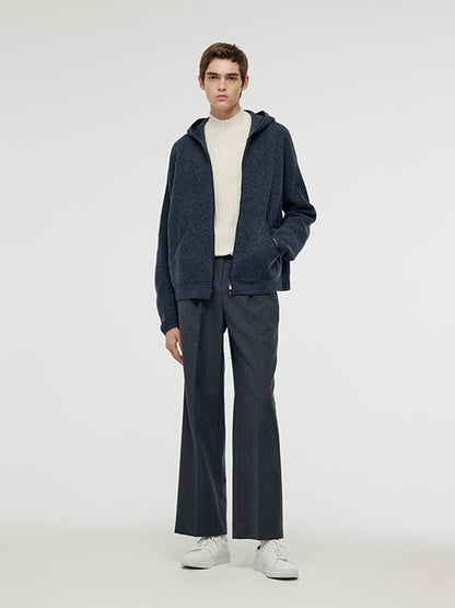 %100 Fırçalanmış Yün Fermuarlı Unisex Kapüşonlu Üst