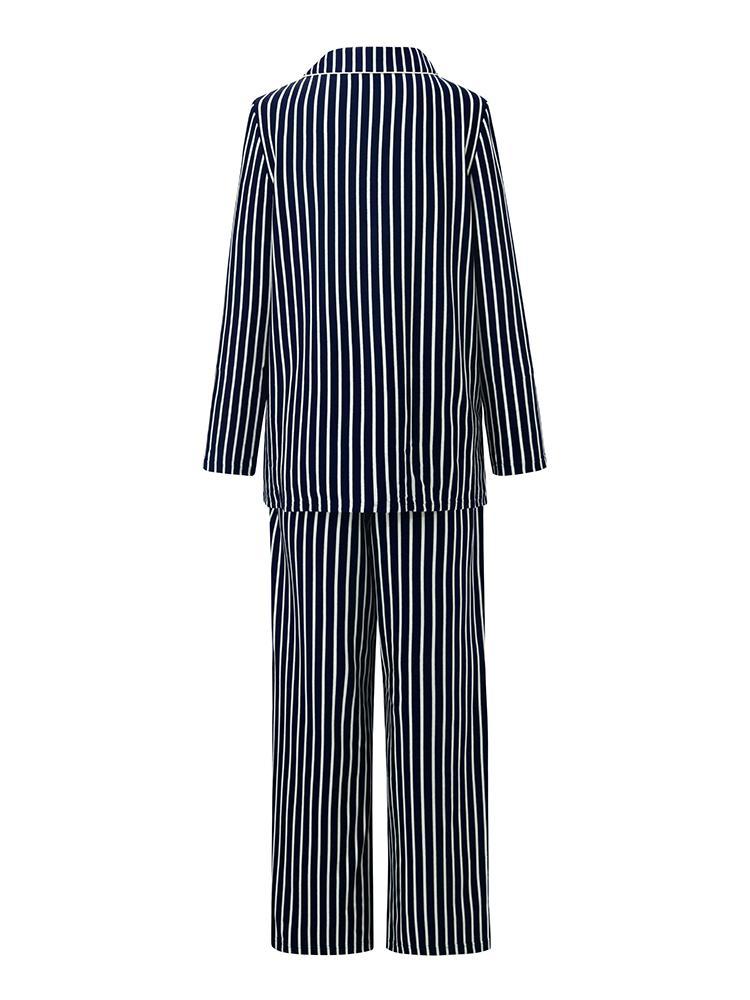 Uzun Kollu Ve Pantolonlu Çizgili Pijama İkili Takım