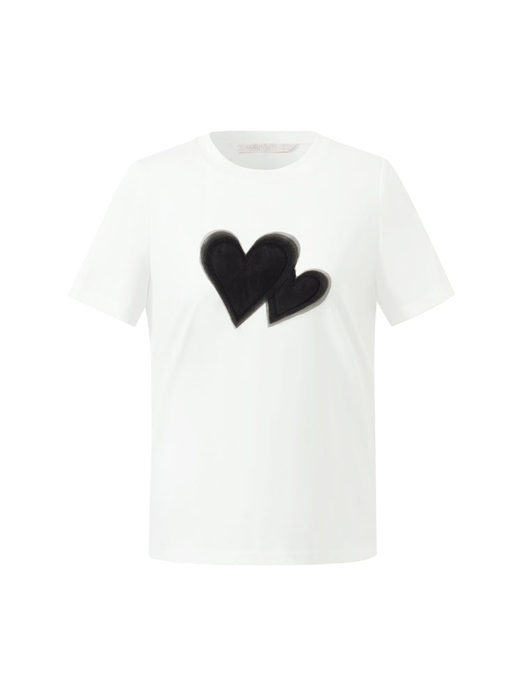 Kalp Baskılı Kadın T-Shirt