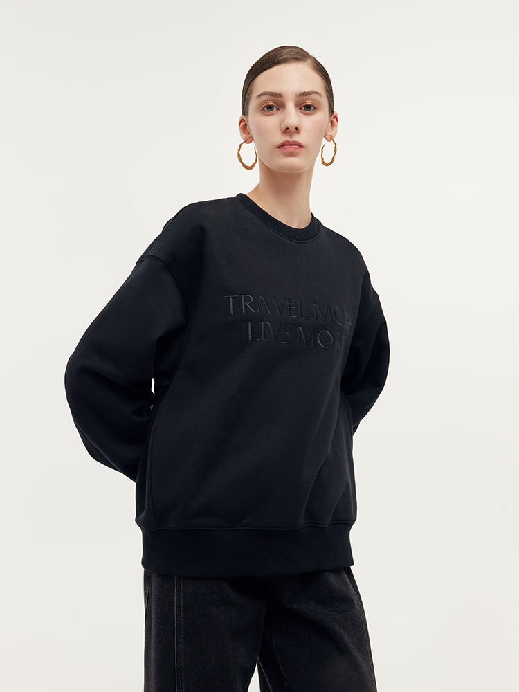 %100 Pamuk Loose Fit Harf İşlemeli Uniseks Kazak