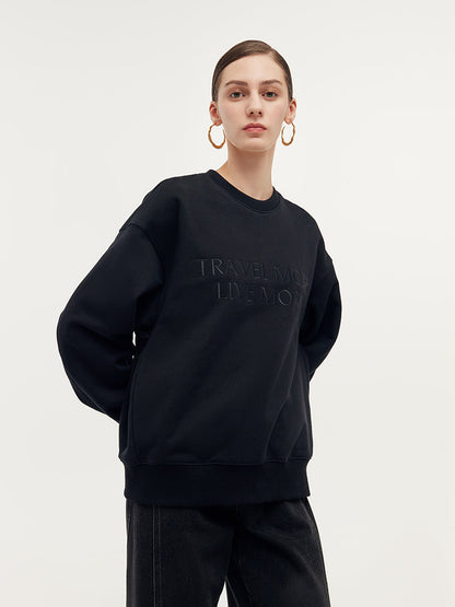 %100 Pamuk Loose Fit Harf İşlemeli Uniseks Kazak