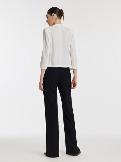 Triasetat 3/4 Kollu Kadın Crop Blazer