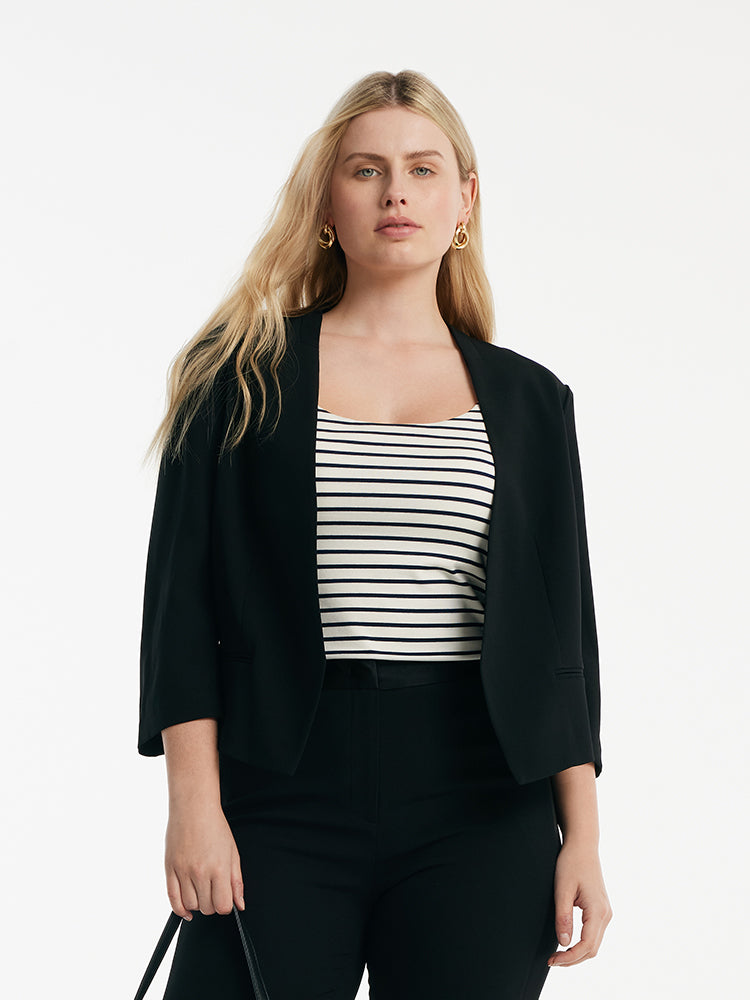 Triasetat 3/4 Kollu Kadın Crop Blazer