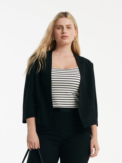 Triasetat 3/4 Kollu Kadın Crop Blazer