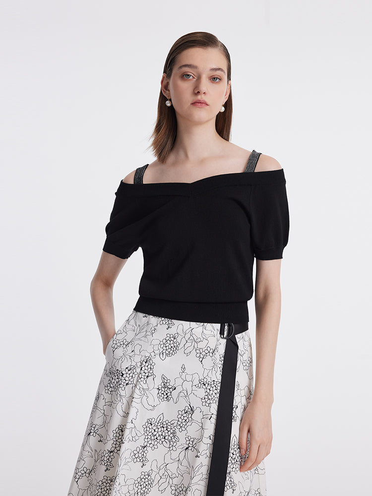 Tencel Soğuk Omuzlu Beli Büzgülü Kadın Triko Üst