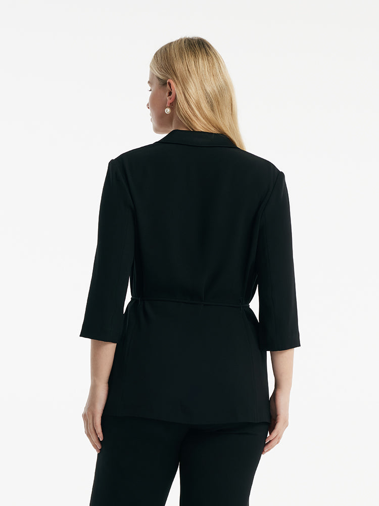 Triasetat 3/4 Kollu İpli Kemerli Kadın Blazer