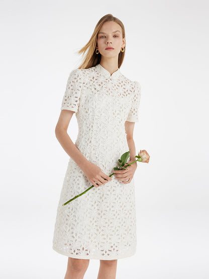Ajur Hakim Yaka Kadın Qipao Mini Elbise