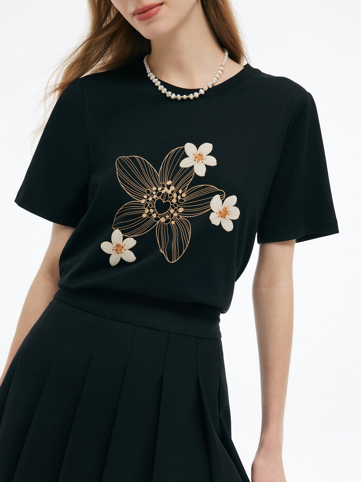 Çiçek Desenli Kadın Örgü T-Shirt