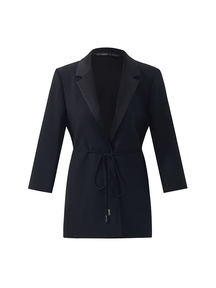 Triasetat 3/4 Kollu İpli Kemerli Kadın Blazer