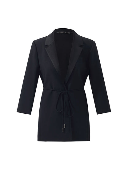 Triasetat 3/4 Kollu İpli Kemerli Kadın Blazer