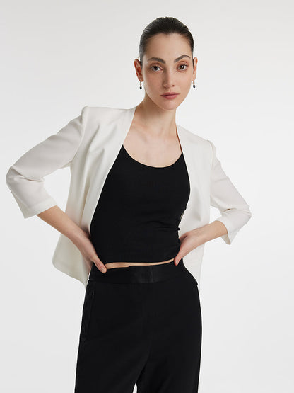 Triasetat 3/4 Kollu Kadın Crop Blazer