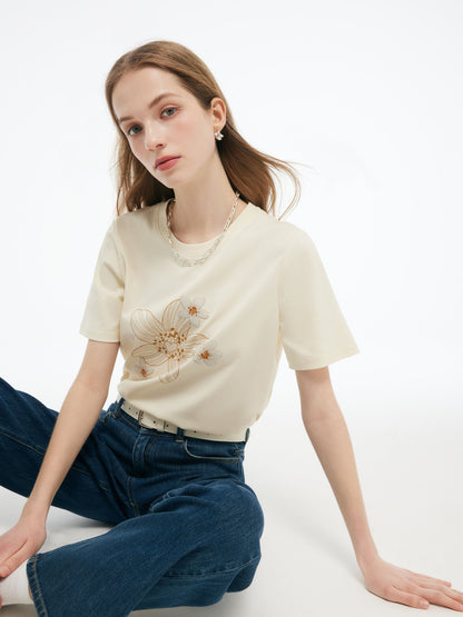 Çiçek Desenli Kadın Örgü T-Shirt