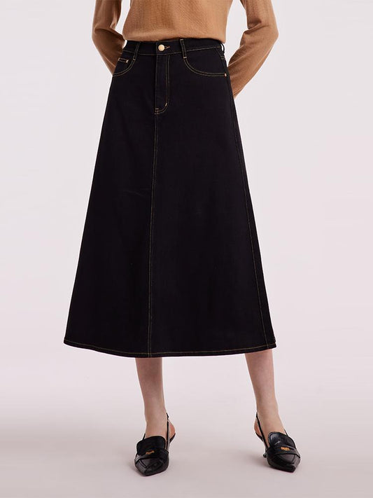 Siyah Denim A-Line Kadın Etek
