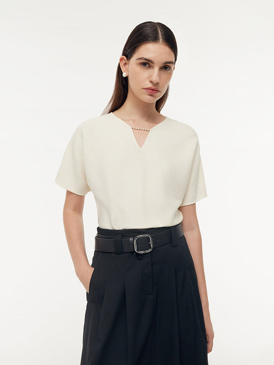 Tencel V Yaka Çıkarılabilir Boncuklu Zincirli Kadın Üst