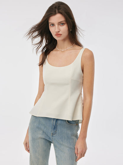 Streç Yuvarlak Yaka Kadın Peplum Tank Top