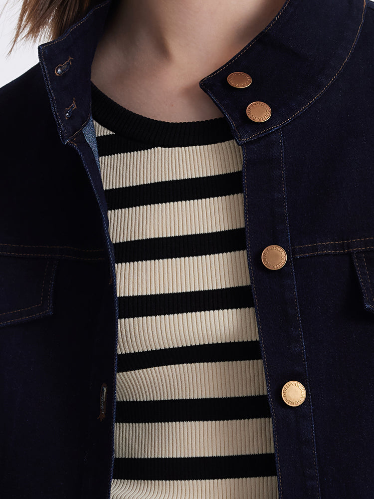 Dik Yaka Denim Kadın Crop Ceket
