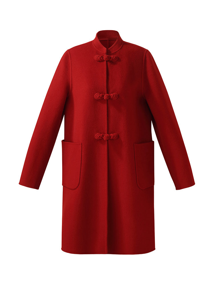 Tencel Yün Cheongsam Düğmeli Kadın Kaban